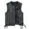 Gilet biker en cuir noir pour homme avec laçage latéral et poches à rabat