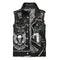 Gilet biker en jean noir sans manches avec patchs skull et motifs Café Racer