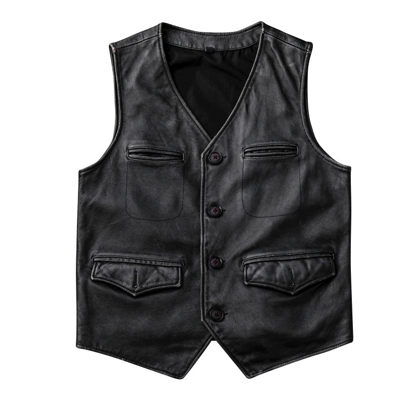 Gilet en Cuir sans manches - homme ou femme - Grande taille - Bikers country