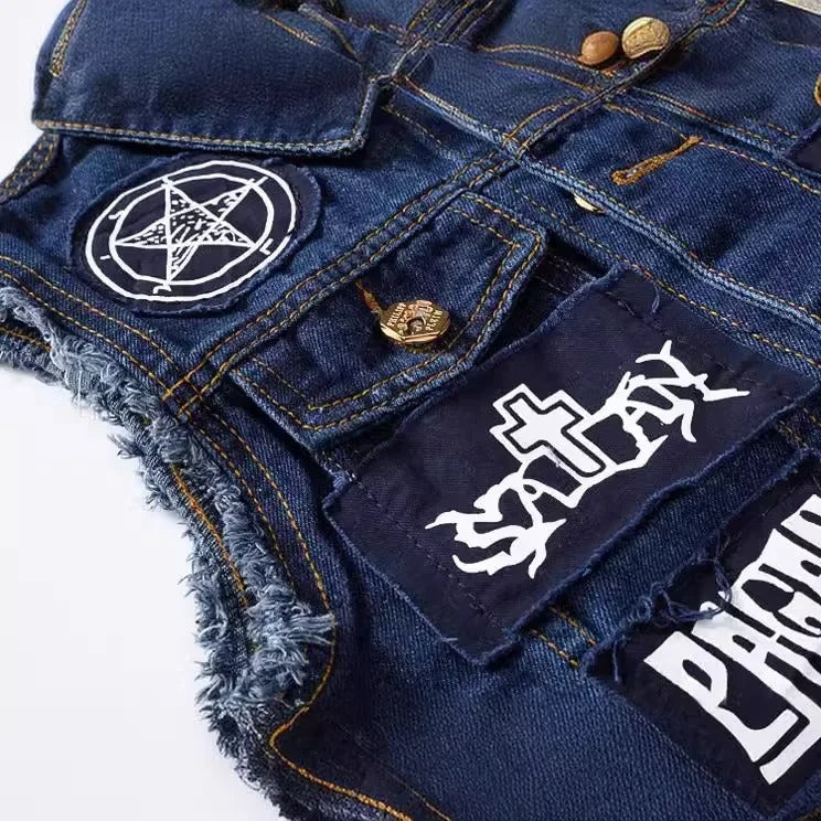 Gilet in jeans da uomo, in denim, da motociclista, stile retrò, classico, per il tempo libero, l'autunno, l'inverno, slim fit, con tasca, senza maniche, giacca da uomo, bianco, XXXL