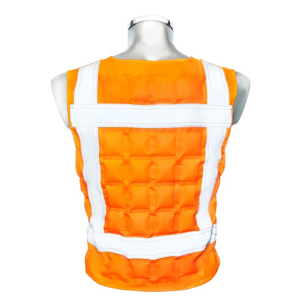 Gilet rafraîchissant orange et blanc haute visibilité pour travail en chaleur extrême