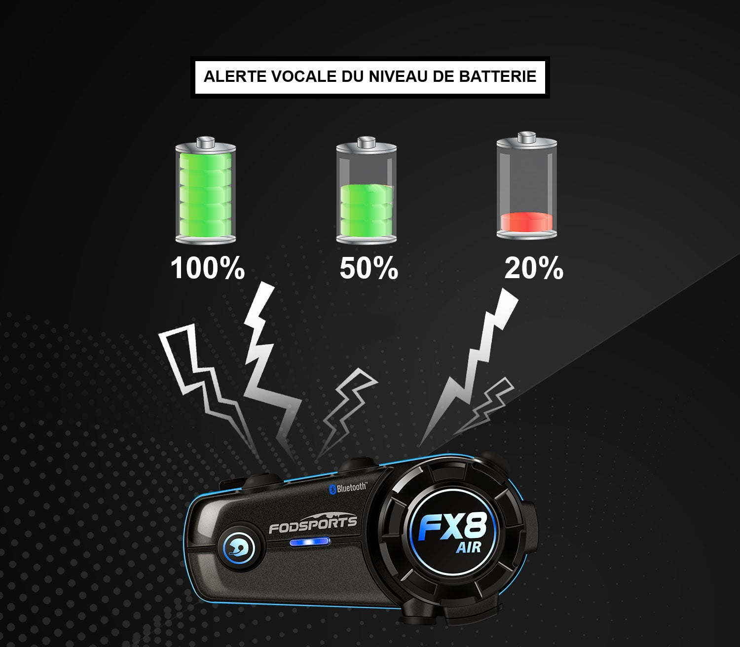 Intercom pour casque de moto alerte vocale batterie faible