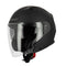 casque moto jet noir mat avec visière longue, protection renforcée et style moderne