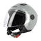 Casque jet gris brillant pour moto urbaine, visière longue et boucle micrométrique