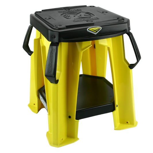 levage moto jaune Cycra pour Suzuki, en composite résistant, plateau caoutchouc antidérapant, poignées latérales, support 220 kg