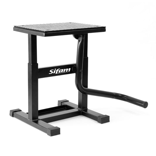 lève moto cross en acier robuste avec plateau caoutchouc et hauteur réglable de 30 à 39 cm, supporte jusqu’à 160 kg