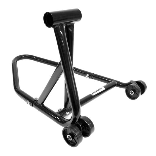 lève roue arrière moto monobras droit, support stable et compact, compatible avec adaptateur moyeu, idéal pour l’entretien solo