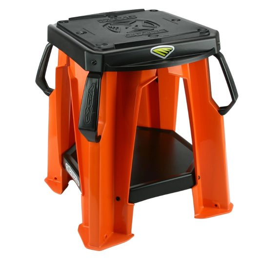 lève moto Cycra orange en composite, support 220 kg, plateau caoutchouc antidérapant, poignées intégrées, pieds larges pour stabilité optimale