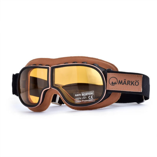 masque moto marron marko protection uv écran jaune anti-rayures
