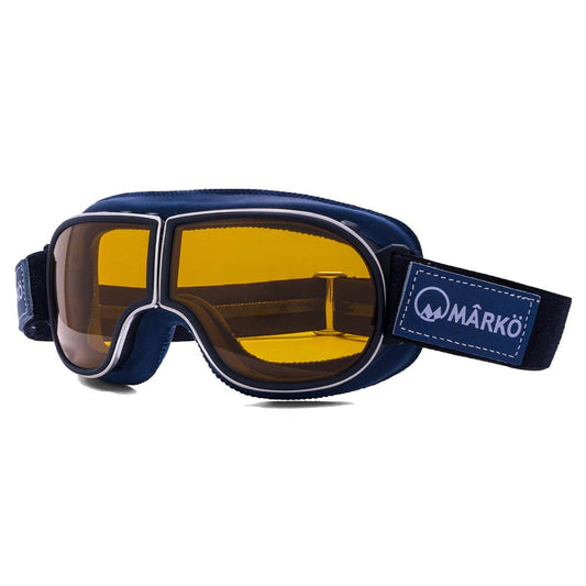 lunette moto vintage navy bleue marko style aviateur avec double écran jaune