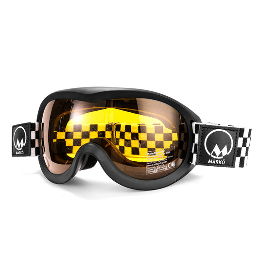 masque moto marko replica noir damier rétro avec écran jaune anti-uv