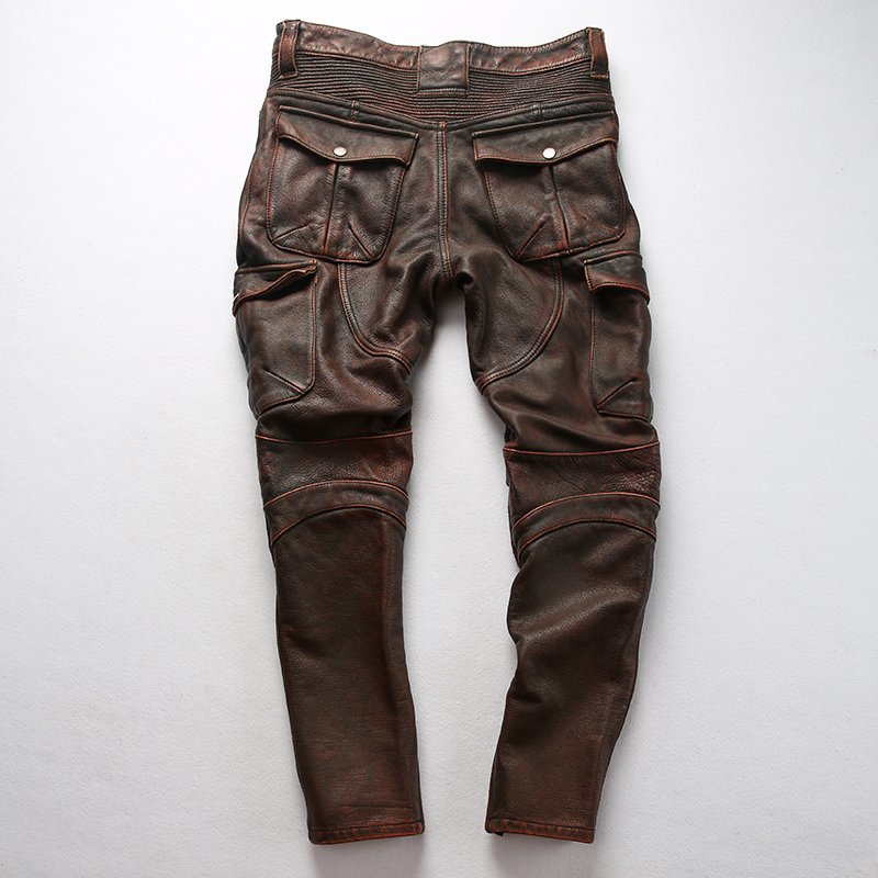 Pantalon Moto Vintage Vanguard Cuir De Vache - Taille L Noir - Style Cowboy Motard - Occasion Bon État