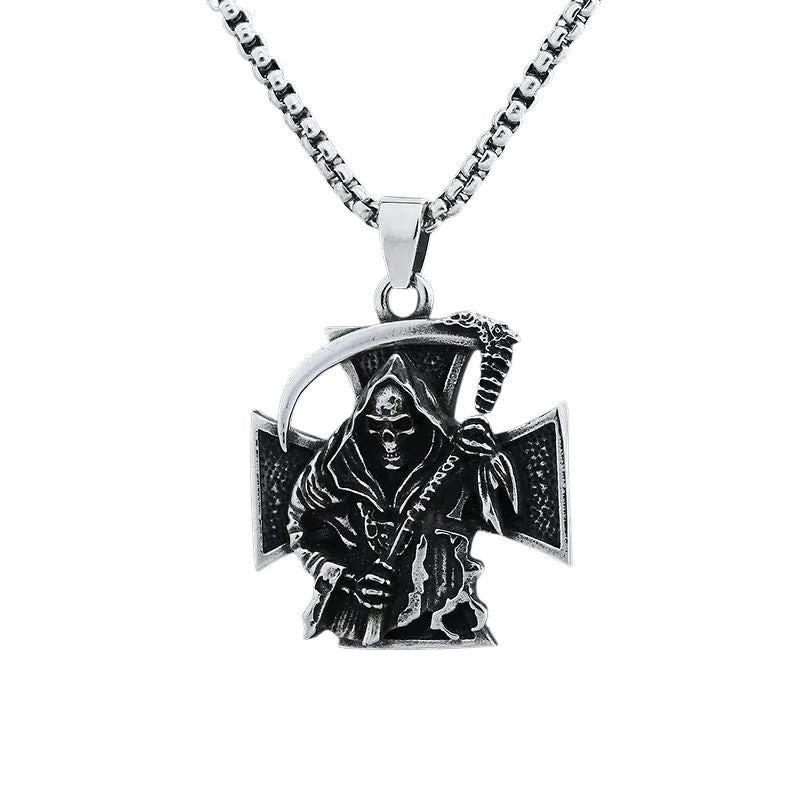 Pendentif moto Faucheuse en acier inoxydable 316L avec chaîne