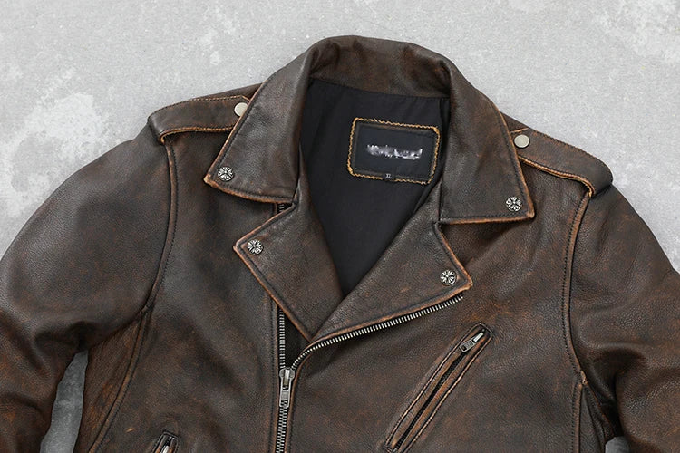 Perfecto-marron-en-cuir-de-vachette-col