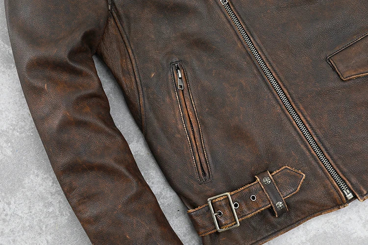 Perfecto-marron-en-cuir-de-vachette-fermeture