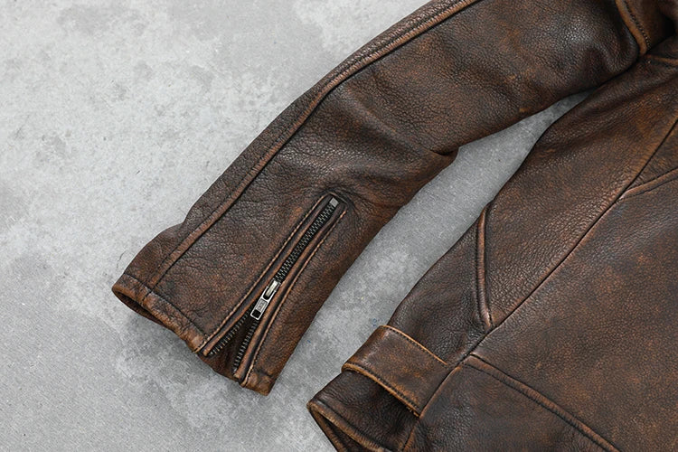 Perfecto-marron-en-cuir-de-vachette-manche