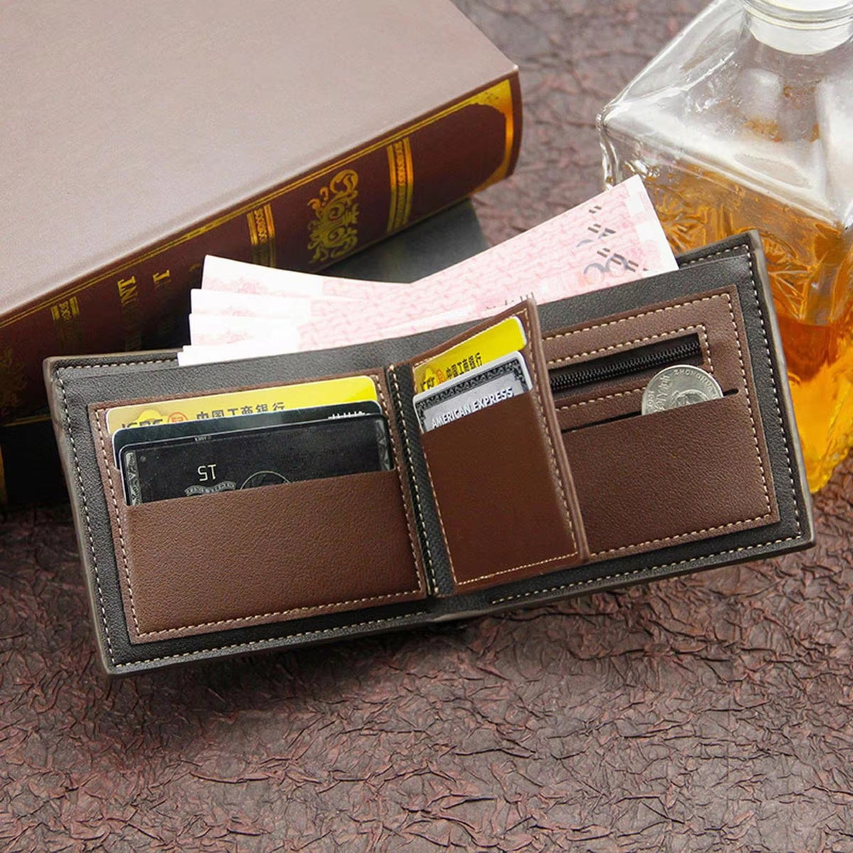 Portefeuille Lambretta En Cuir - Protection RFID - Multiple Emplacements Cartes - 12x9 Cm - Noir