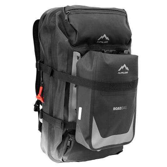 Sac à dos moto étanche 35L X-PLOR IPX7 en polyester 600D avec sacoche additionnelle, sangles ajustables et logos réfléchissants