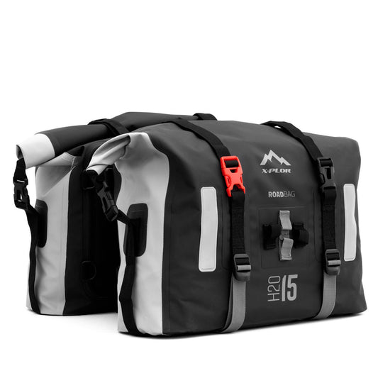 Sacoche cavalière moto étanche X-Plor Roadbag 15L noire et grise pour aventure