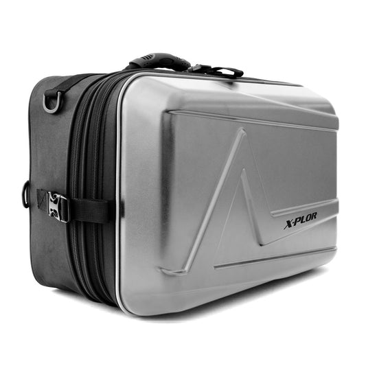 Sacoches cavalières semi-rigides 25L argent pour moto X-Plor, design moderne et fonctionnel