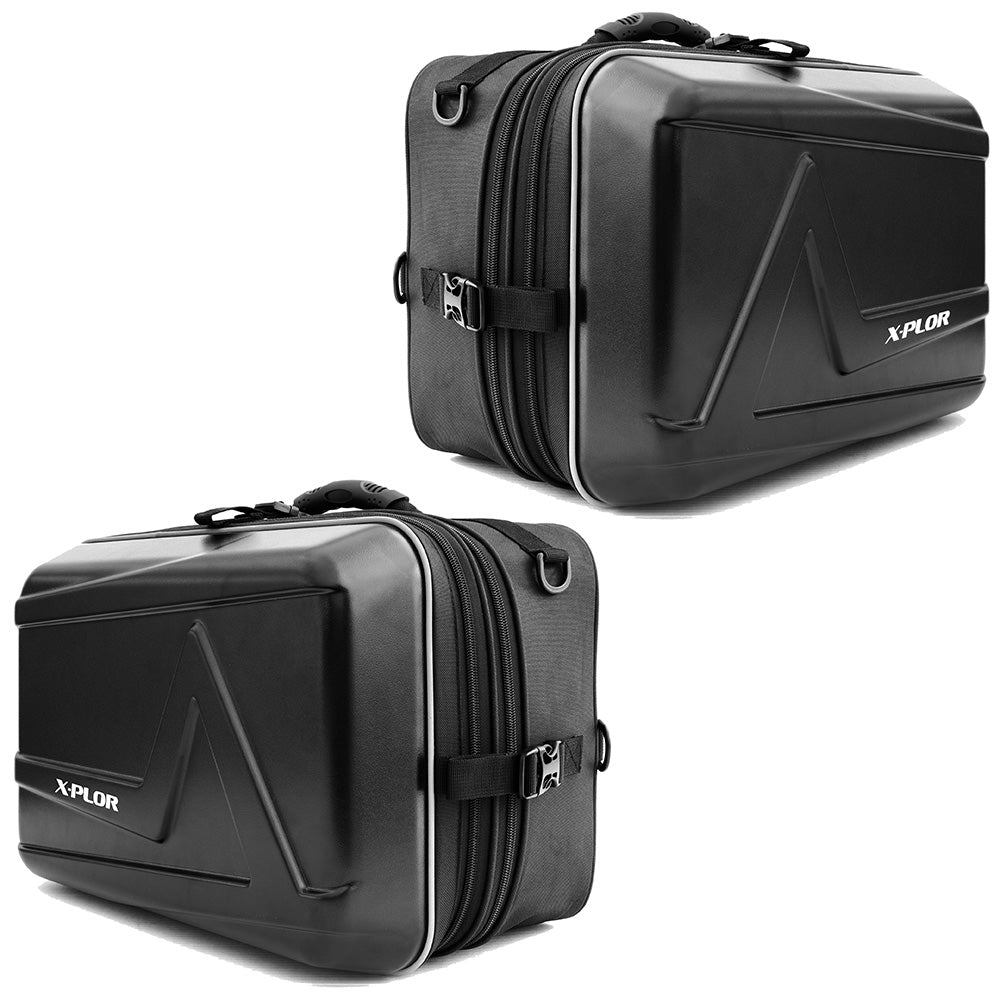 Sacoches cavalières moto semi-rigides 25L noires X-Plor avec fermeture éclair sécurisée