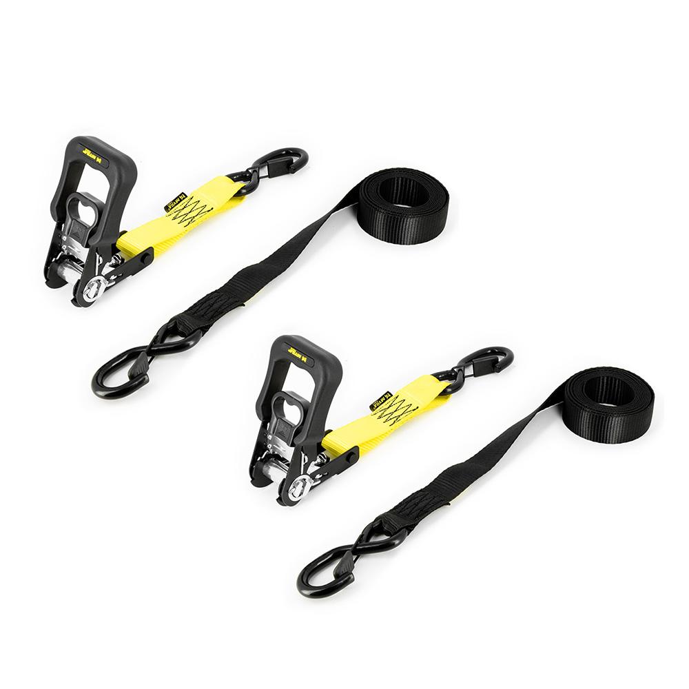 Sangles moto à cliquet avec crochets sécurité jaune noir 3m 1200kg