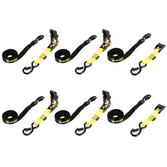 Coffret 6 sangles moto à cliquet et autobloquantes Myra noir/jaune