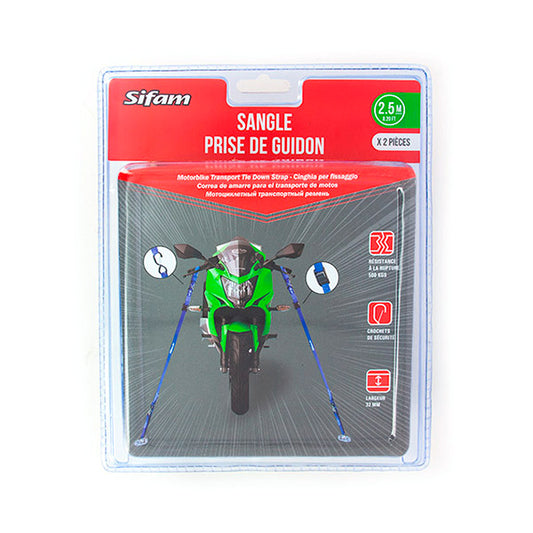 Sangles guidon moto blue force avec crochets sécurité 500kg boite