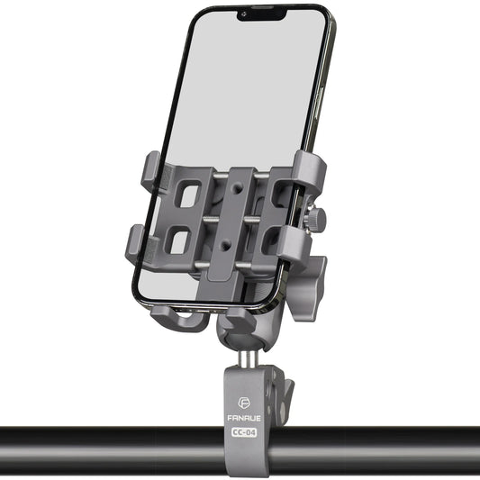 Support téléphone moto Fanaue en aluminium, rotatif à 360°, avec pince de fixation guidon, compatible smartphones jusqu’à 6,8 pouces