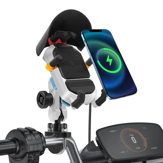 Support téléphone moto avec induction, visière anti-reflet, 4 fixations, USB QC 3.0 et rotation 360 degrés