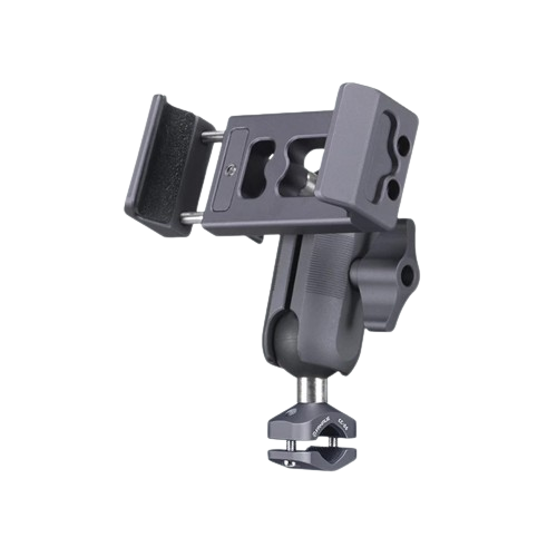 Support téléphone moto fixation par serrage, rotatif 360°, aluminium, 2 tailles disponibles