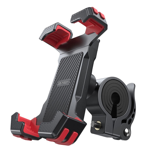 Support téléphone moto noir et rouge maintien 4 coins, fixation guidon rotatif, smartphone 7 pouces