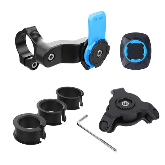 Support téléphone moto rotatif à 360° fixation guidon universel bleu, compatible smartphone