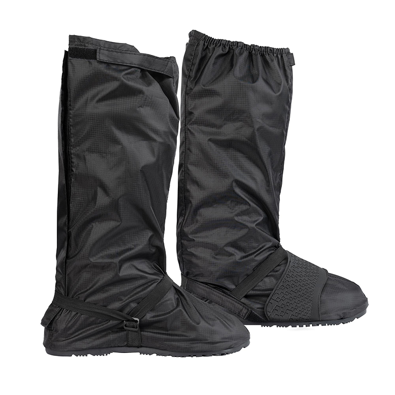 sur-bottes de pluie noires imperméables pour moto avec semelle antidérapante, renfort sélecteur et inserts réfléchissants