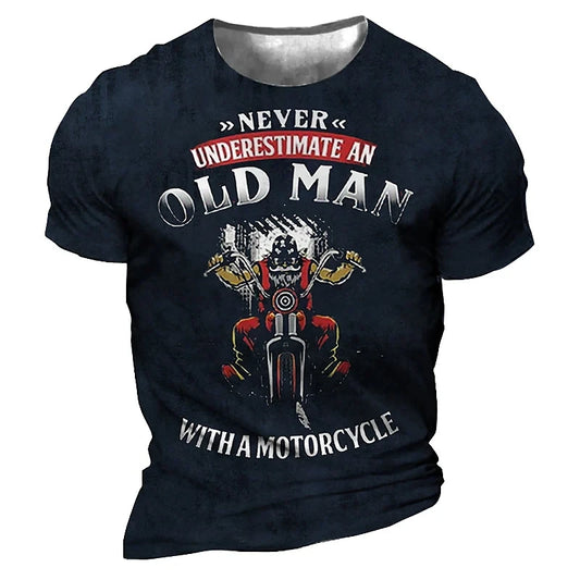 T-shirt-moto-never-underestiman-old-man-bleu