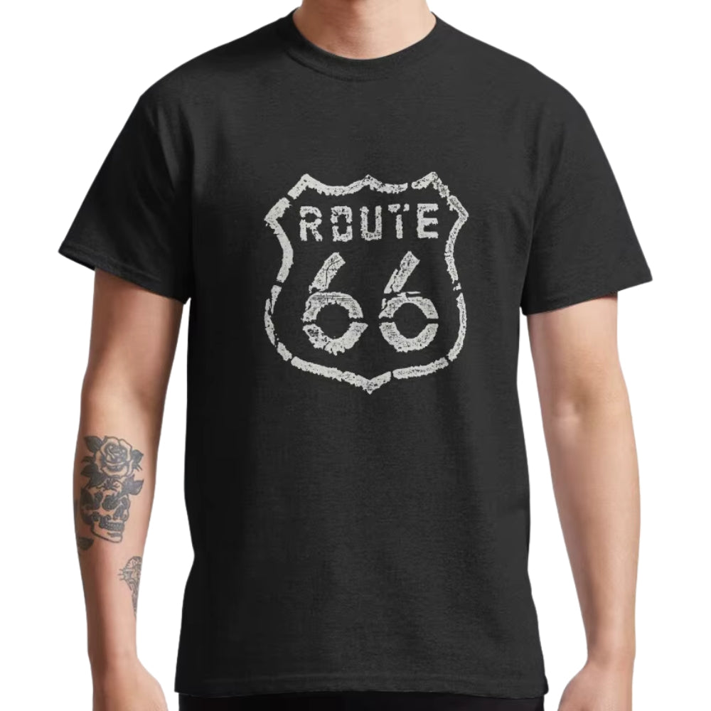 T-shirt-moto-route-66-noir-et-gris