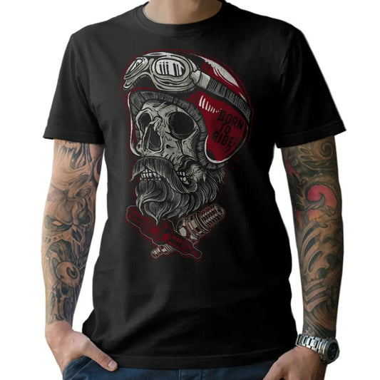T-shirt-moto-tete-de-mort-casque-rouge