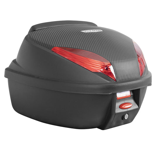 Top case moto S-Line 35L noir effet carbone avec réflecteurs rouges pour plus de visibilité