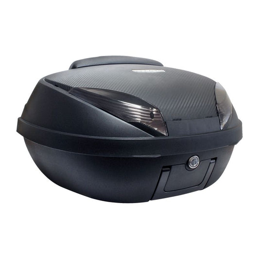 Top case moto 52L noir mat S-Line avec dosseret et réflecteurs fumés pour rangement et confort