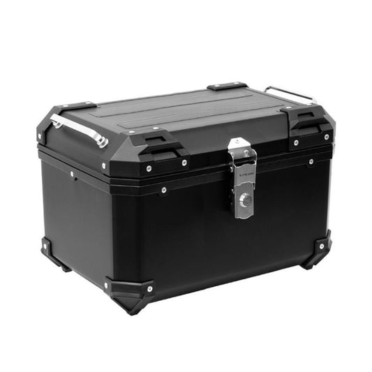 Top case moto 52L X-Plor plastique noir avec verrouillage sécurisé pour trail, aventure ou usage urbain