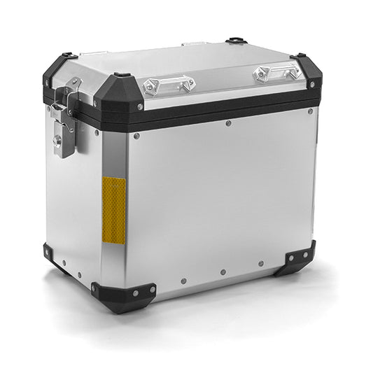 Valise latérale moto 45L aluminium argenté S-Line style adventure avec poignées robustes
