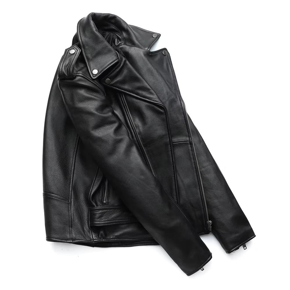 Fahsyee Vestes en cuir pour homme, faux revers de moto asymétrique à fermeture éclair, coupe Fahsyee Vestes en cuir pour homme, faux revers de moto asymétrique à fermeture éclair, coupe
