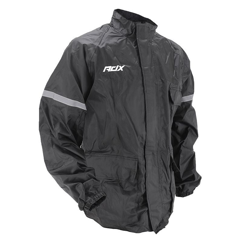 veste de pluie moto imperméable ADX noire unisexe avec bandes réfléchissantes et col doux, idéale sous la pluie