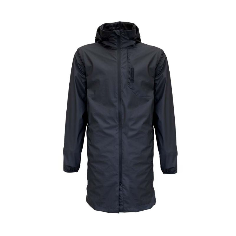 veste de pluie longue noire imperméable pour moto, avec capuche réglable et bandes réfléchissantes pour haute visibilité