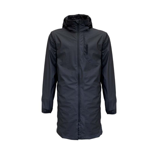 veste de pluie longue noire imperméable pour moto, avec capuche réglable et bandes réfléchissantes pour haute visibilité