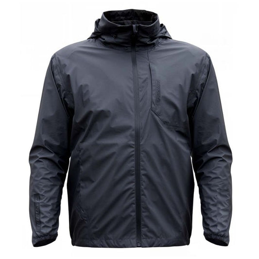 veste de pluie noire imperméable avec bandes réfléchissantes et capuche réglable, idéale pour moto ou usage urbain