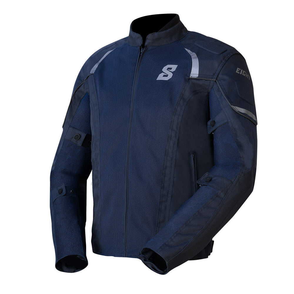 veste moto ventilée bleu pour homme avec protections CE et empiècements mesh respirants pour l’été