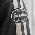 Blouson de moto en cuir femme - Enfield bandes beige - Vignette | Boutique biker