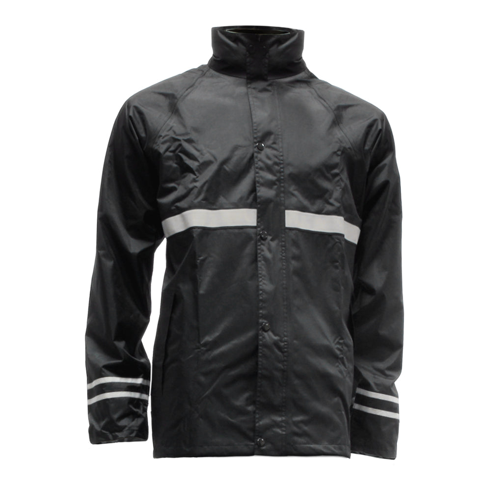 veste de pluie noire imperméable pour moto avec bandes réfléchissantes haute visibilité et poches zippées étanches