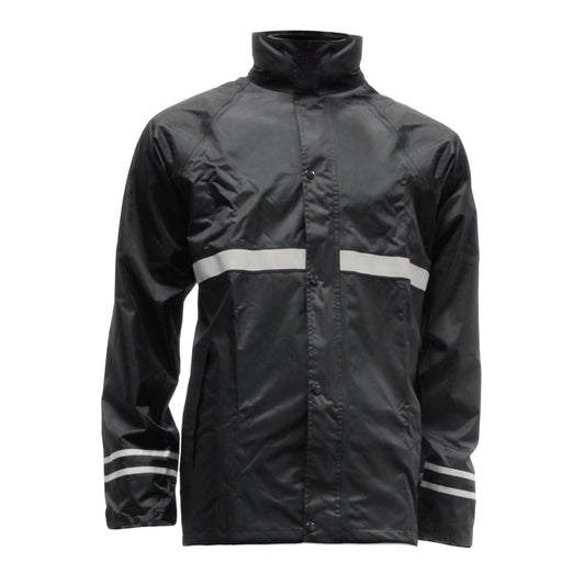 veste de pluie noire imperméable pour moto avec bandes réfléchissantes haute visibilité et poches zippées étanches